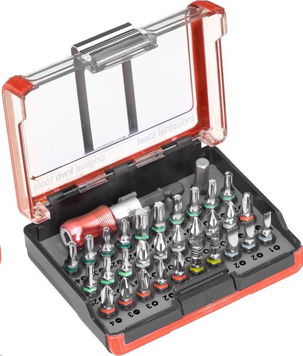 KWB PROFI BIT-BOX INDUSTRIAL STEEL bit készlet, 32 db-os, övre csíptethető (162710)