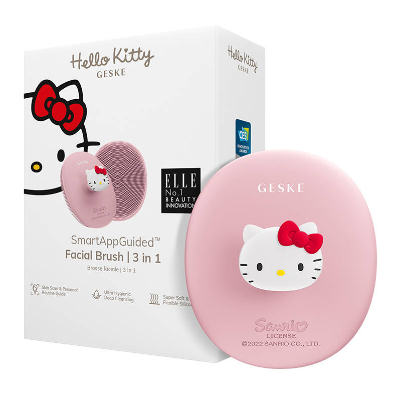 Facial Cleaning Brush 3in1 with handle Geske with APP (hello kitty pink)