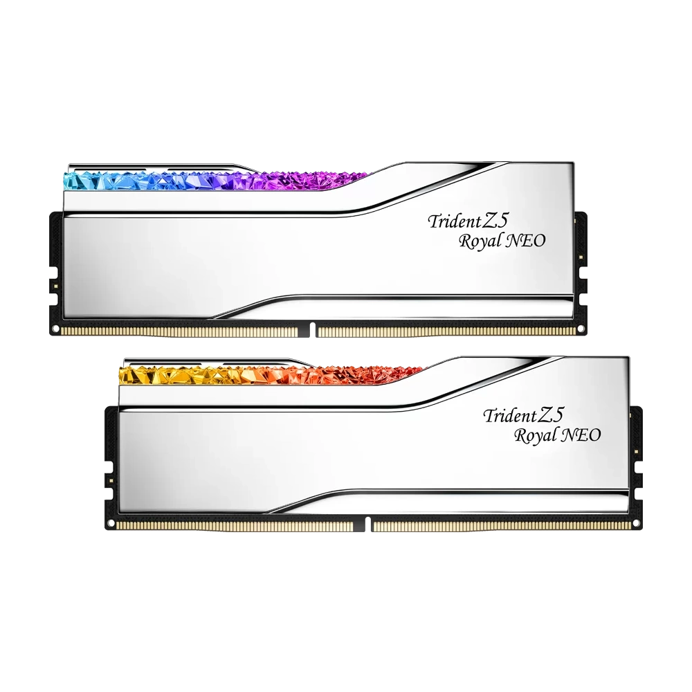 G.SKILL Trident Z5 Royal Neo 8000 Mhz CL40-48-48-128 1.40V 48GB Kit2 (2x24GB)AMD EXPO-Silver Memória G.SKILL Trident Z5 Royal Neo 8000 Mhz CL40-48-48-128 1.40V 48GB Kit2 (2x24GB)AMD EXPO-Silver Memória