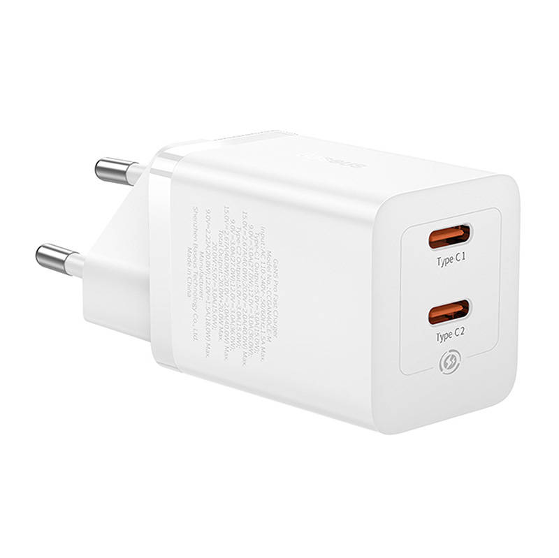 Wall Charger Baseus GaN5 40W, 2x USB C (White)