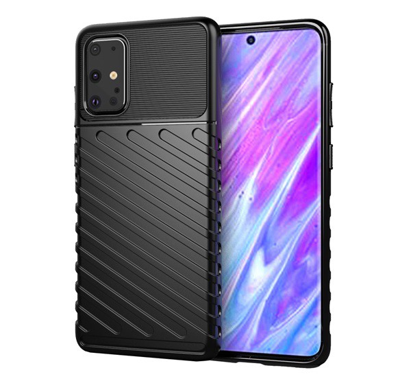 Szilikon telefonvédő (közepesen ütésálló, csíkos, dombor minta) FEKETE [Samsung Galaxy S20 Plus 5G (SM-G986)]