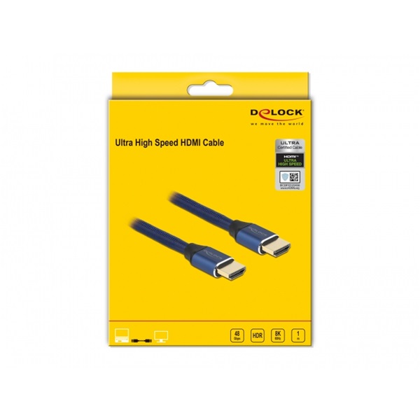 Delock 85446 1m Ultra nagy sebességű HDMI 48Gbps 8K 60Hz kék kábel Delock 85446 1m Ultra nagy sebességű HDMI 48Gbps 8K 60Hz kék kábel