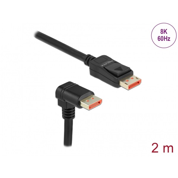 Delock 87051 2m DisplayPort 8K 60Hz apa egyenes - apa 90°-ban lefelé hajlított kábel