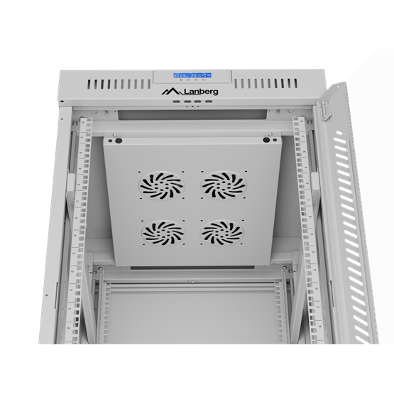 Lanberg 19" szabadon álló rack szekrény 22U/600X800 üvegajtó, lapraszerelt, LCD kijelző, szürke V2