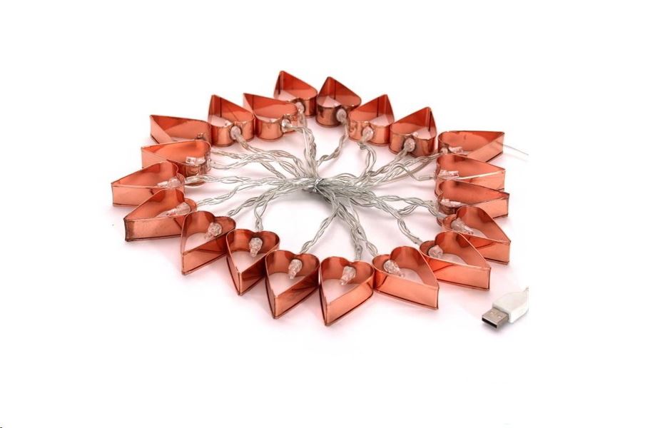 IRIS Szív alakú fém/4m/meleg fehér/20db LED-es/USB-s fénydekoráció  (240-09)