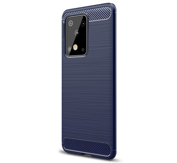 Szilikon telefonvédő (közepesen ütésálló, légpárnás sarok, szálcsiszolt, karbon minta) SÖTÉTKÉK [Samsung Galaxy S20 Ultra 5G (SM-G988B)]
