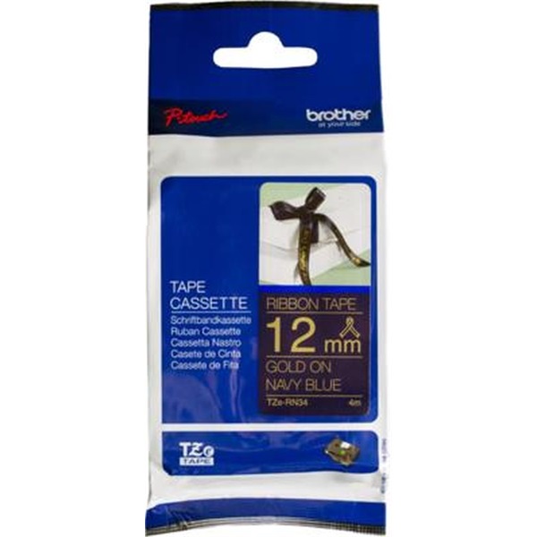 Brother TZE-RN34 selyem szövet P-touch szalag (12mm) Gold on Navy Blue - 4m Brother TZE-RN34 selyem szövet P-touch szalag (12mm) Gold on Navy Blue - 4m