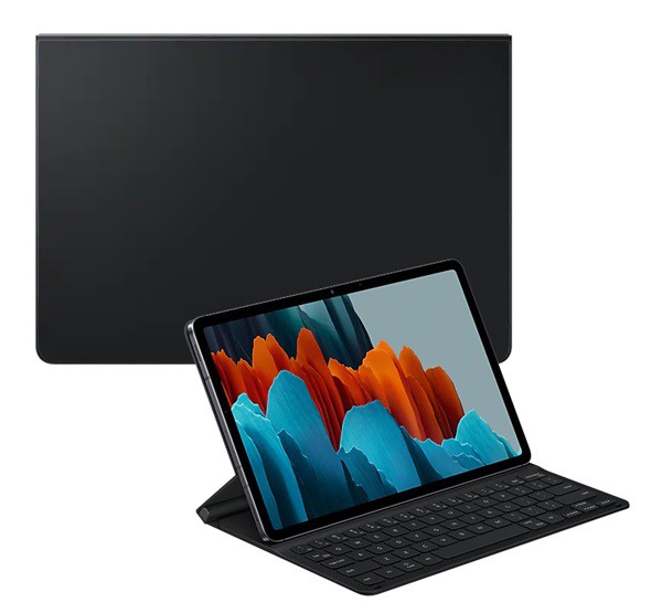 SAMSUNG tok álló, bőr hatású (FLIP, billentyűzet, QWERTY, angol nyelvű, érintőceruza tartó) FEKETE [Samsung Galaxy Tab S8 LTE (SM-X706)]