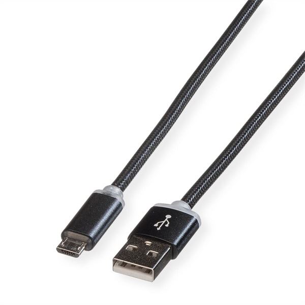 Roline USB-A - micro USB-B LED-es töltőkábel 1m fekete (11.02.8318-10)