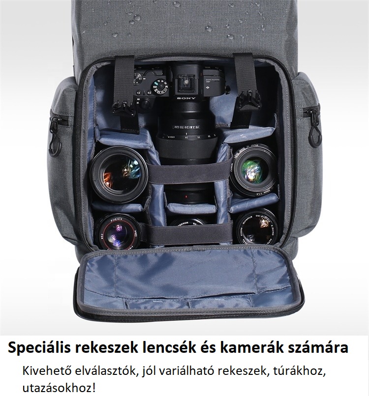 K&F Concept 13.098V1 professzionális kamera hátizsák, laptop zsebbel, szürke (15.6")