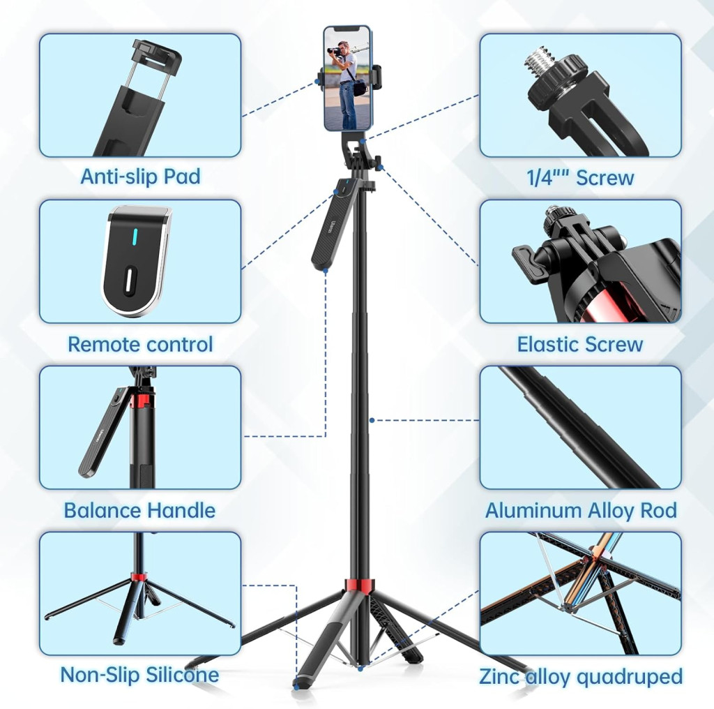 Ulanzi MA09 v2 selfie állvány  monopod telefonokhoz  bluetooth kioldó  180cm max magasság