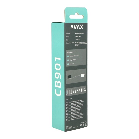  AVAX CB901 THUNDER 3.2 Type C 100W/10Gbps 1m fonott kábel viharszürke 