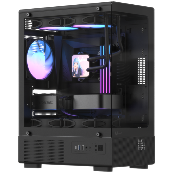 Formula Számítógépház - Crystal Z1CM Plus Black AR V2 (fekete, ablakos, mATX,3x12 cm venti,1xUSB2.0, 1xUSB3.0, 1xType-C)