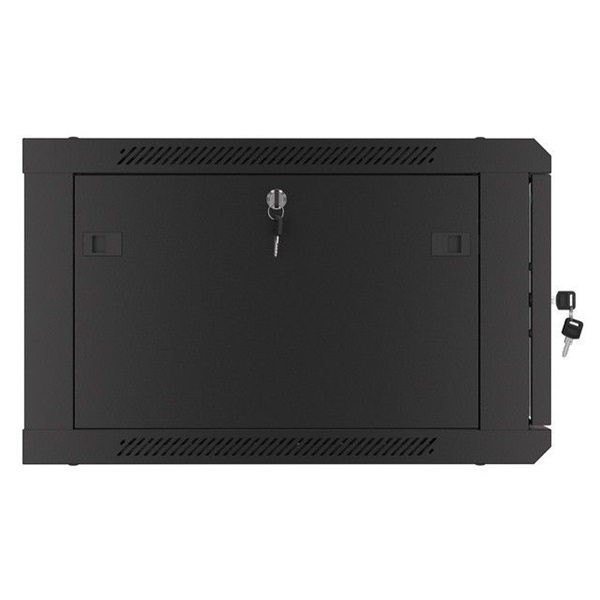 Lanberg WF01-6606-10B 19" 6U SZÉL:600 MÉLY:600 MAG:379 lapraszerelt üvegajtós fekete fali rack szekrény