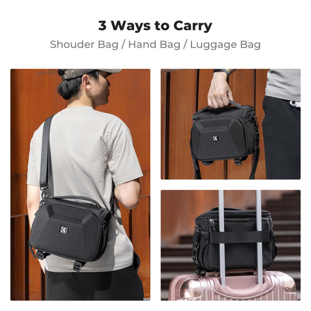 K&F Concept Travel Shoulder Bag oldaltáska 5L  M  kemény előlapi védőborítás Fekete