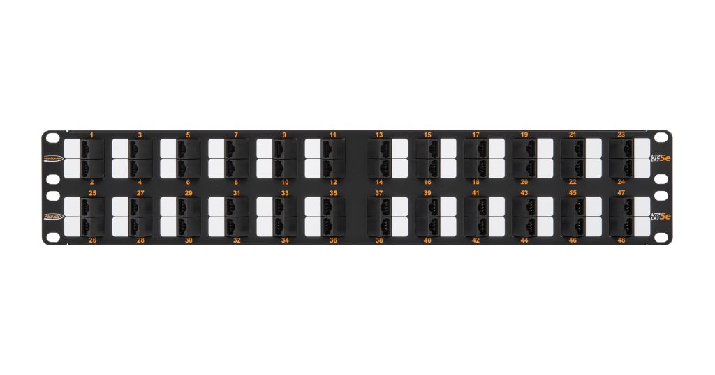 Nikomax UTP patch panel cat.5e 48 port 19" 2U döntött (NMC-RP48UD2-AN-2U-BK)