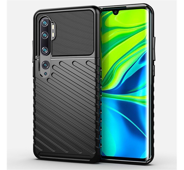 Szilikon telefonvédő (közepesen ütésálló, csíkos, dombor minta) FEKETE [Xiaomi Mi Note 10 Pro]