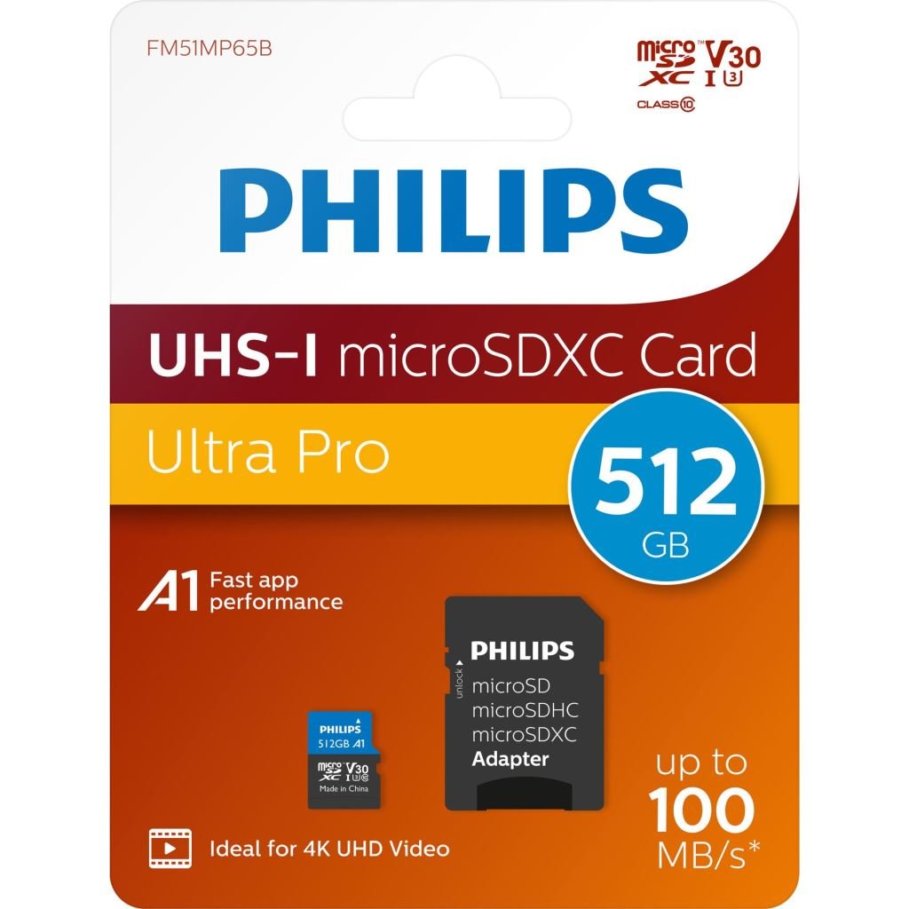 512GB microSDXC Philips CL10 UHS-I U3 A1 V30 (PH114272)