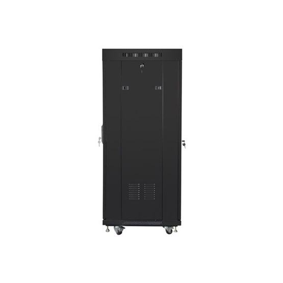 Lanberg 19" szabadon álló rack szekrény 27U/600X600 perforált ajtó  lapraszerelt  LCD kijelző Fekete V2