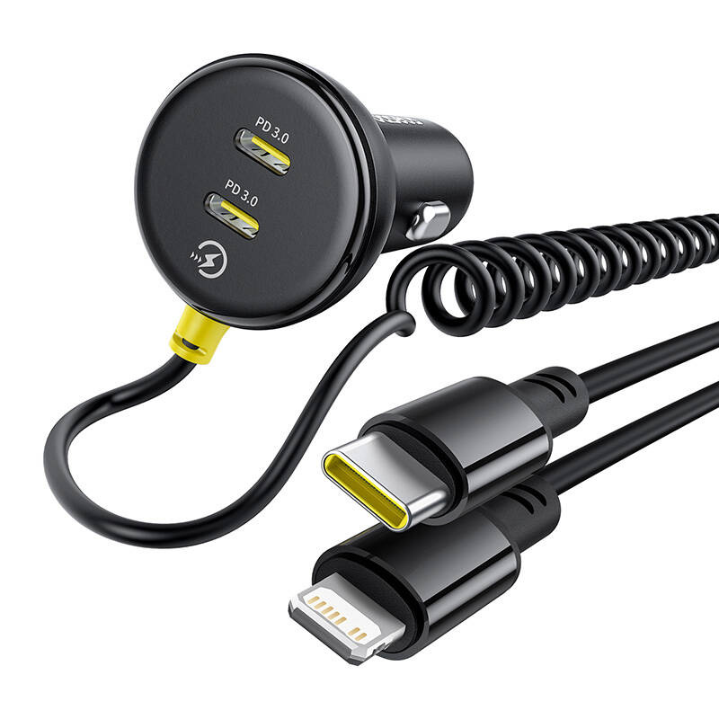 Baseus USB-C 60W autós töltő + Lightning kábel Fekete 