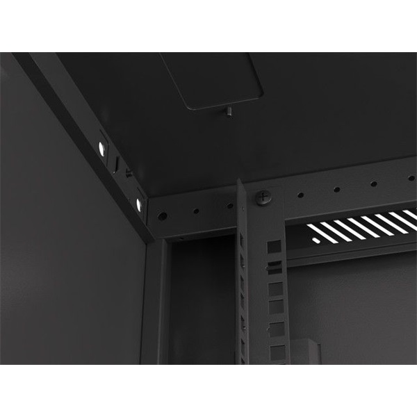 Lanberg WF01-6622-10B 19" 22U SZÉL:600 MÉLY:600 MAG:1085 lapraszerelt üvegajtós fekete fali rack szekrény