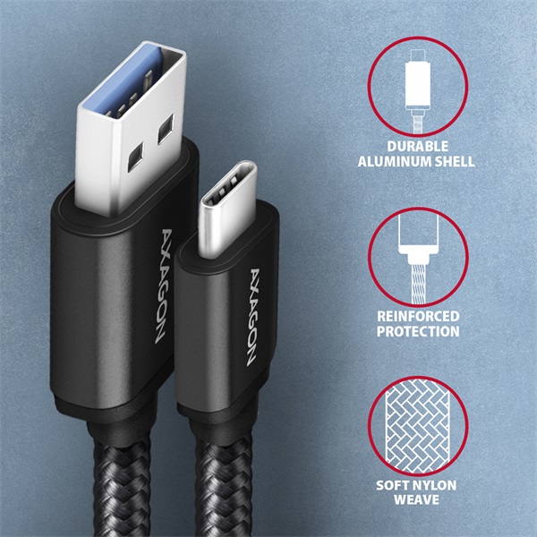 Axagon BUCM3-AM10AB Speed USB-C - USB-A adat- és töltőkábel 1m fekete Axagon BUCM3-AM10AB Speed USB-C - USB-A adat- és töltőkábel 1m fekete