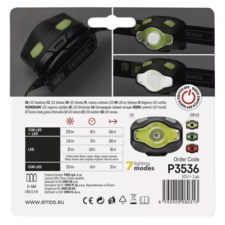 Emos P3536 COB LED FEJLÁMPA 3W 220LM Emos P3536 COB LED FEJLÁMPA 3W 220LM