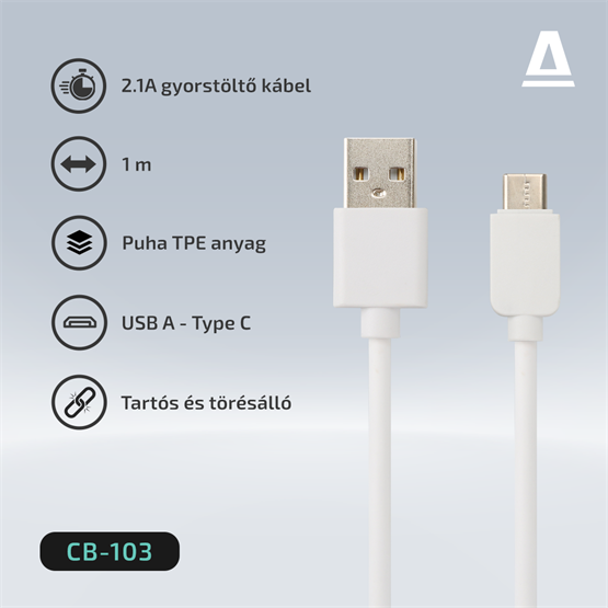  AVAX CB103W PURE 2.1A  1m USB A-Type C kábel    Fehér 