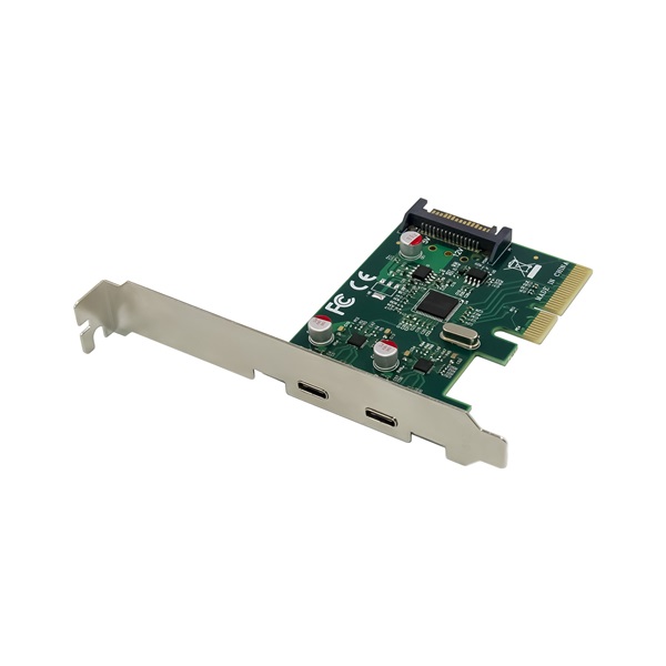 Conceptronic EMRICK07G  PCIe x4 to 2x USB-C 3.2 Gen2  Táp: 15pin SATA Bővítőkártya 