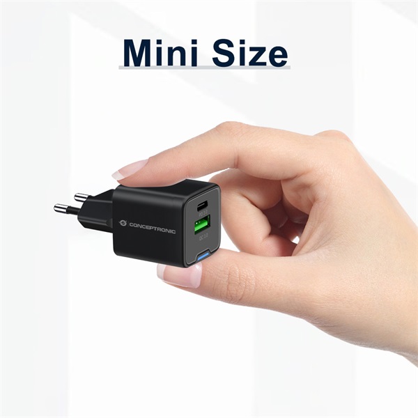 Conceptronic   ALTHEA16B  USB-C+USB-A  33W   telefon töltő adapter+3in1kábel Fekete