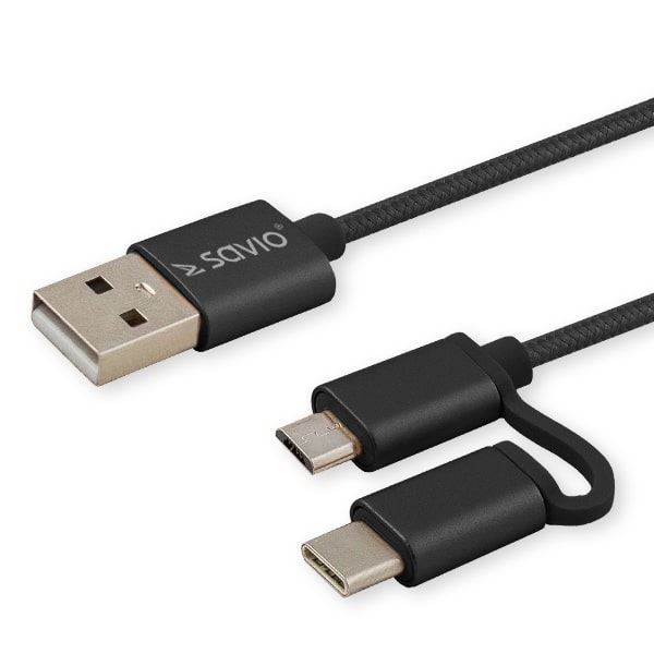 Savio CL-128 2in1 USB-A - micro USB / USB-C kábel 1m Savio CL-128 2in1 USB-A - micro USB / USB-C kábel 1m