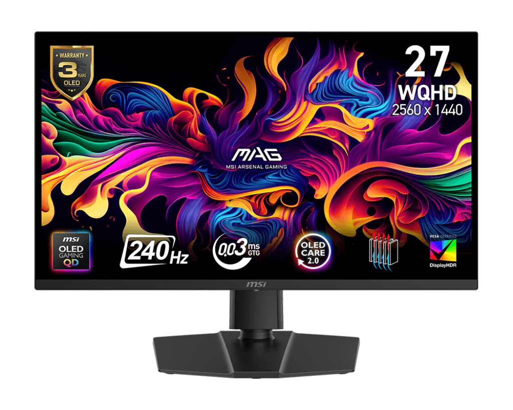 MSI 26,5" MAG 273QP QD-OLED X24 Monitor - 2560x1440, WQHD, QD-OLED, 240Hz, 0,03ms, Fekete