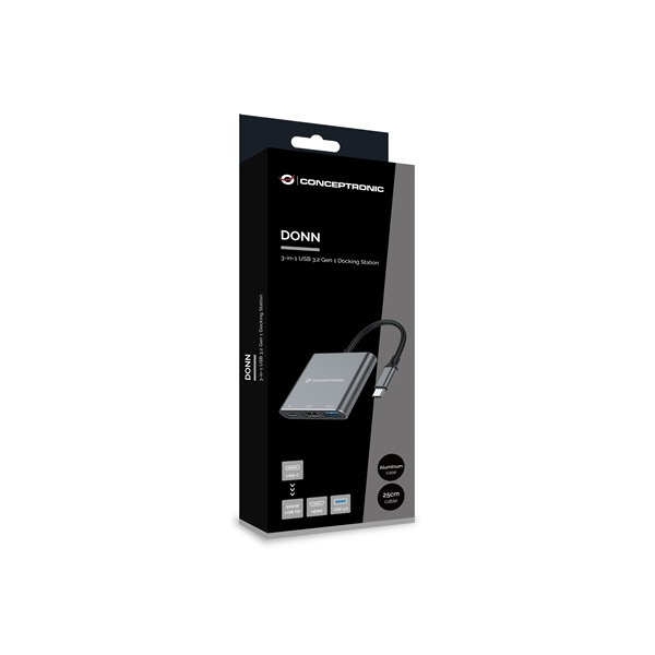 Conceptronic DONN18G  USB-C to HDMI/USB-C PD/USB 3.0 Notebook Dokkoló  