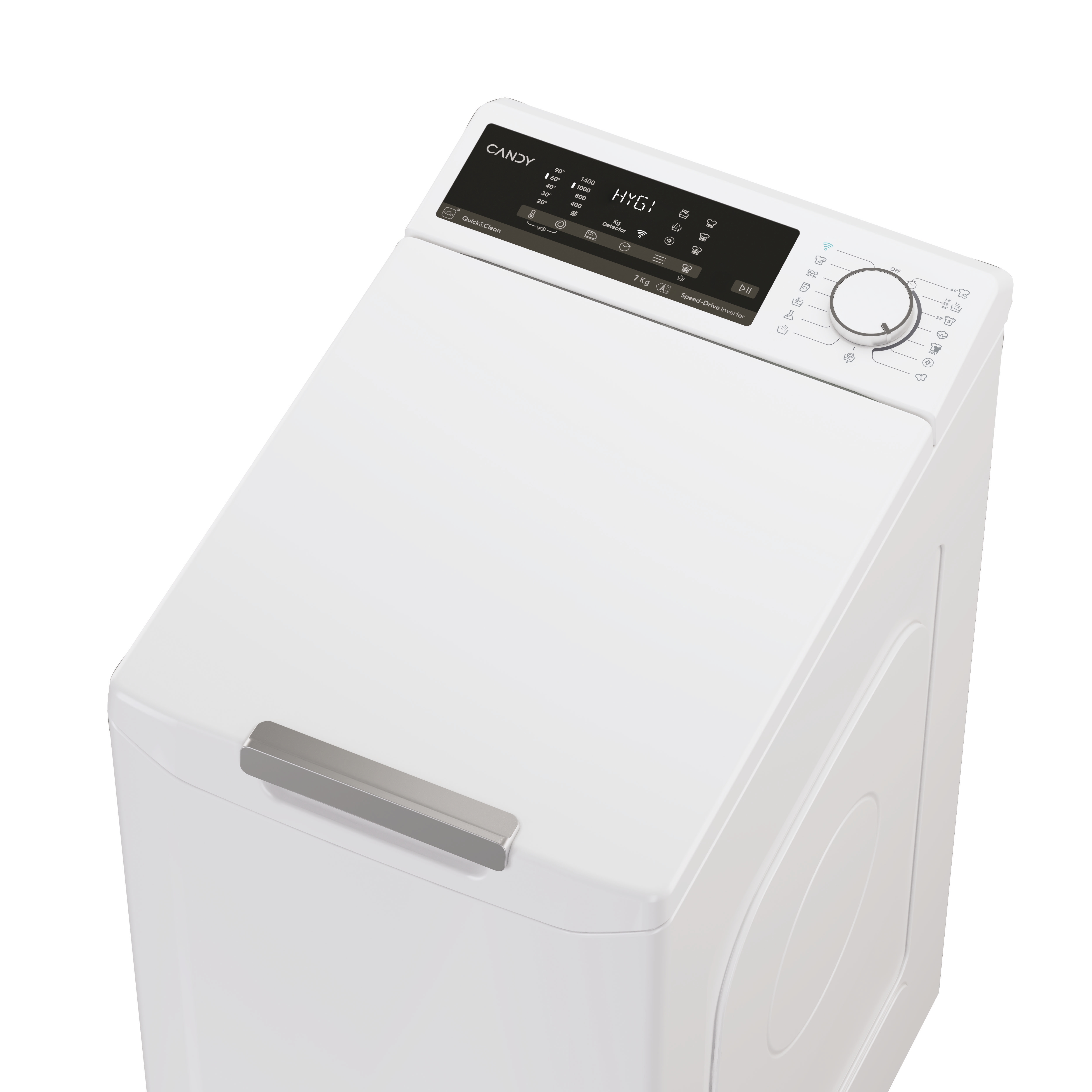 Candy TCA474TM5-S Felültöltős mosógép - 7 kg, 1400 ford./perc, A Energiaosztály, WiFi + BLE
