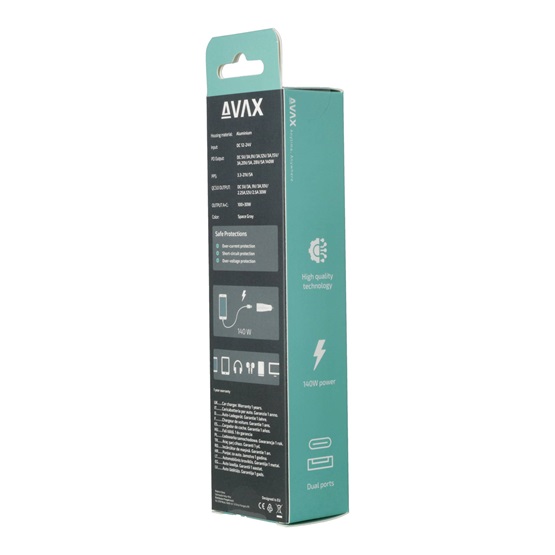  AVAX CC680B CARLY+ USB A + Type C 140W autós töltő Fekete