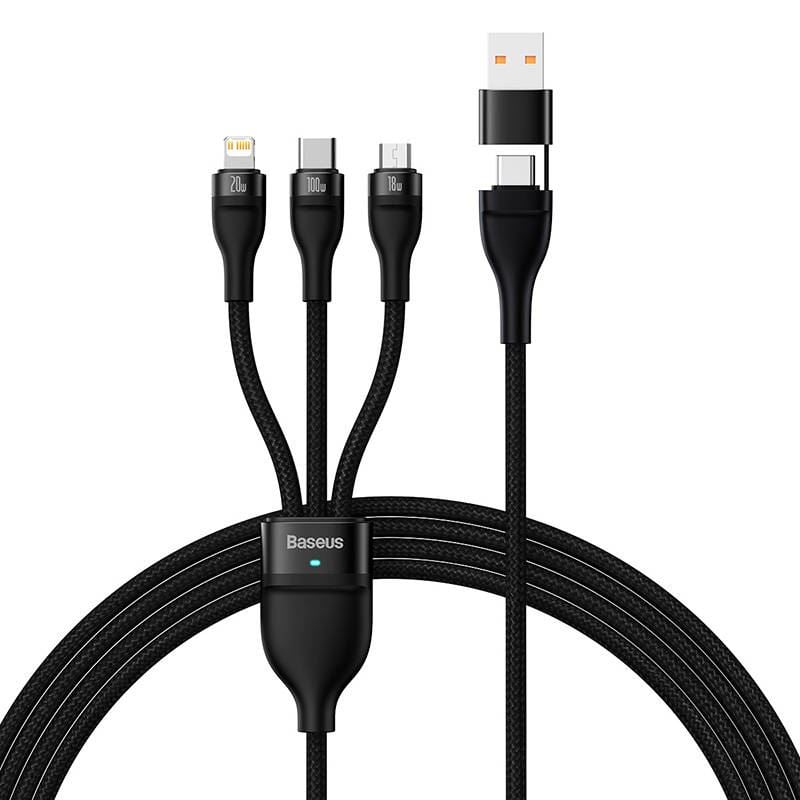Baseus Flash Series 2 3 az 1-ben USB-kábel USB-C micro USB Lightning 100W 1.2m fekete (CASS030101) Baseus Flash Series 2 3 az 1-ben USB-kábel USB-C micro USB Lightning 100W 1.2m fekete (CASS030101)
