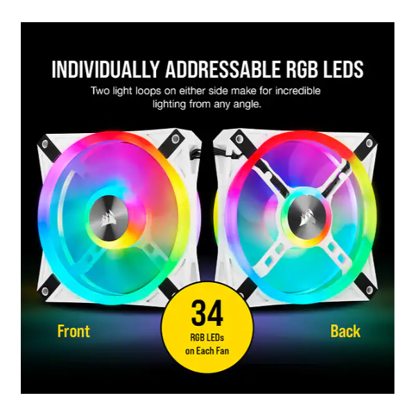 CORSAIR Rendszerhűtő Ventilátor, iCUE QL120 RGB, 12cm, fehér