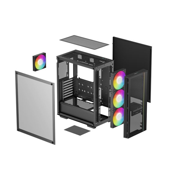 DeepCool MATREXX55 MESH V4 C  fekete  ablakos  3x14cm + 1x12cm A-RGB venti Számítógépház  