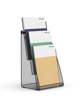 ALBA fémhálós  asztali álló A4 3 rekesz Prospektustartó Fekete