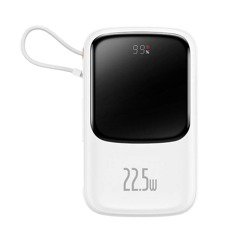 Baseus Qpow Pro Power Bank USB-C kábellel 10000mAh 22.5W fehér-fekete (PPQD020102)