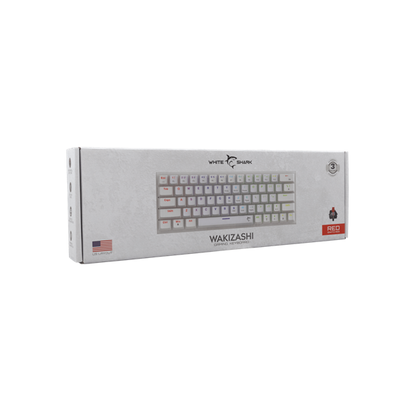 White Shark WAKIZASHI-W/R-US, GK-002211-W/R-US fehér mechanikus gamer billentyűzet, piros kapcs. angol