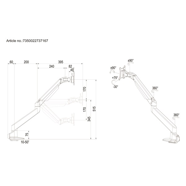 MULTIBRACKETS Asztali konzol, M VESA Gas Lift Arm Single Silver HD (15-34", max.VESA: 100x100 mm, 21 kg)