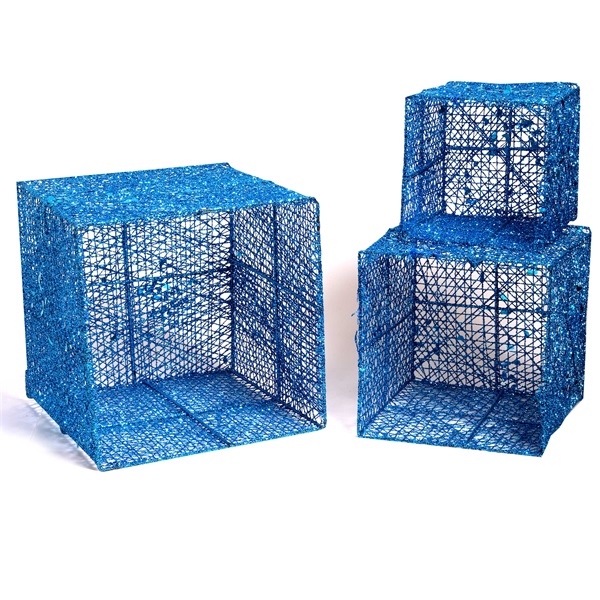 IRIS Doboz alakú /1db 20cm, 1db 25cm, 1db 30cm/ kék-ezüst fémdoboz műanyag masnival dekor szett  (011-03)