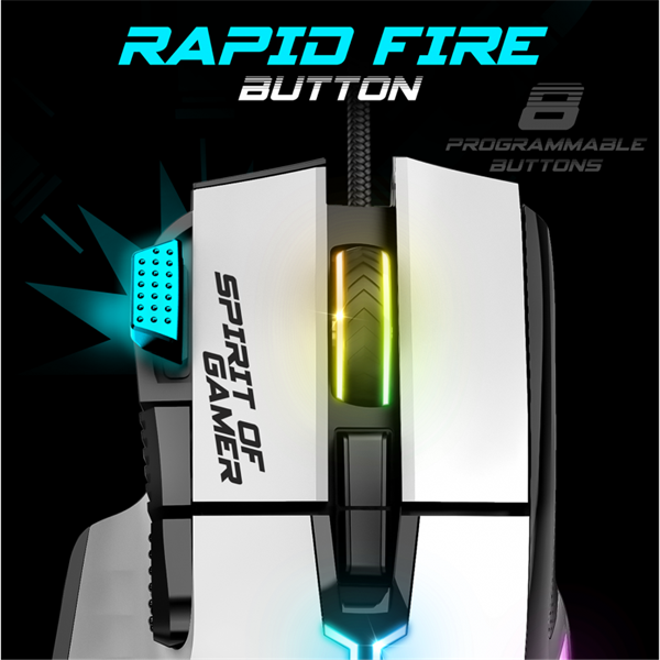 Spirit of Gamer  PRO-M5 Arctic  Optikai 12800DPI  8 gomb Egér Fehér 