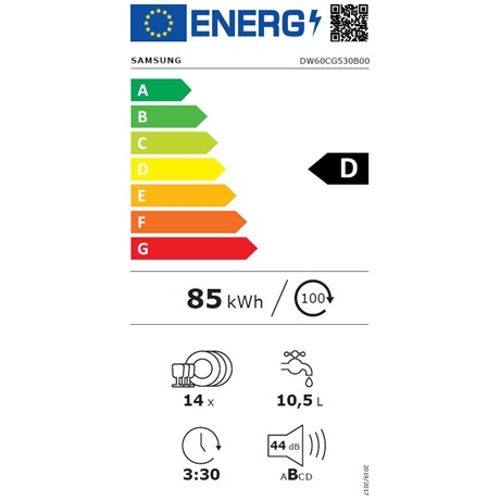 Samsung DW60CG530B00ET Beépíthető 14 terítékes mosogatógép Fehér - D energiaosztály