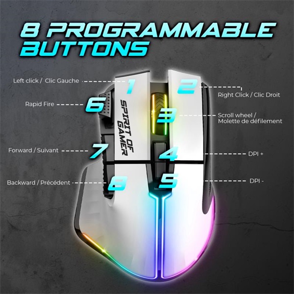 Spirit of Gamer PRO-M5 Arctic Wireless Optikai  8000DPI Vezeték nélküli Egér  Fehér 
