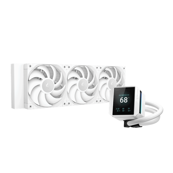 DeepCool CPU Water Cooler MYSTIQUE 360 WH  max 21dB; max. 123,09 m3/h; 3x12cm, LED kijelző, fehér 