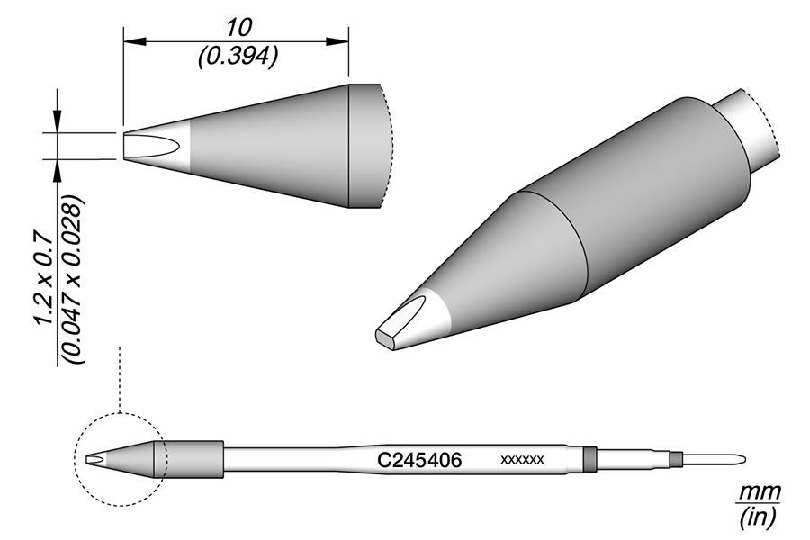 JBC Tools C245406 forrasztóhegy, véső forma, egyenes 1.2 x 0.7 mm, hossza 10 mm