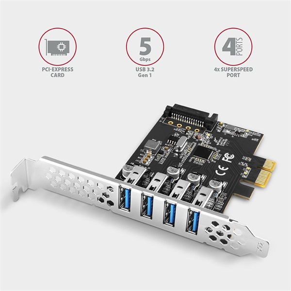 Axagon 4x USB 3.2 Gen1 bővítő kártya PCIe (PCEU-43RS)