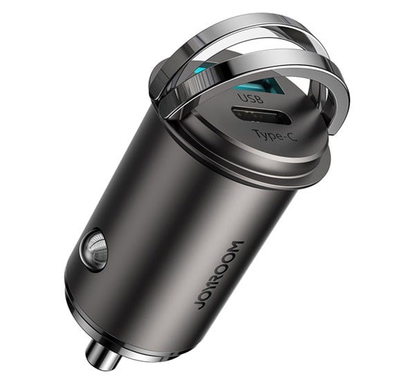 JOYROOM autós töltő USB aljzat / Type-C aljzat (5V / 4500mA, 45W, PD gyorstöltés támogatás) SÖTÉTSZÜRKE (C-A35)